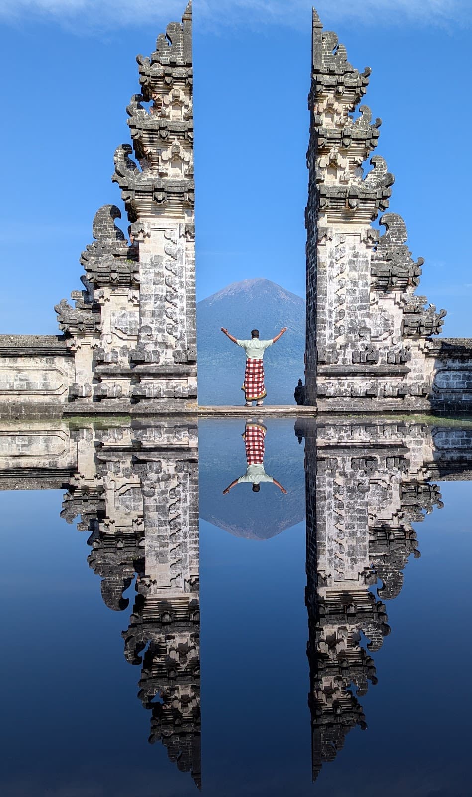 Iconic Gates of Heaven at Pura Lempuyang with Mount Agung view.