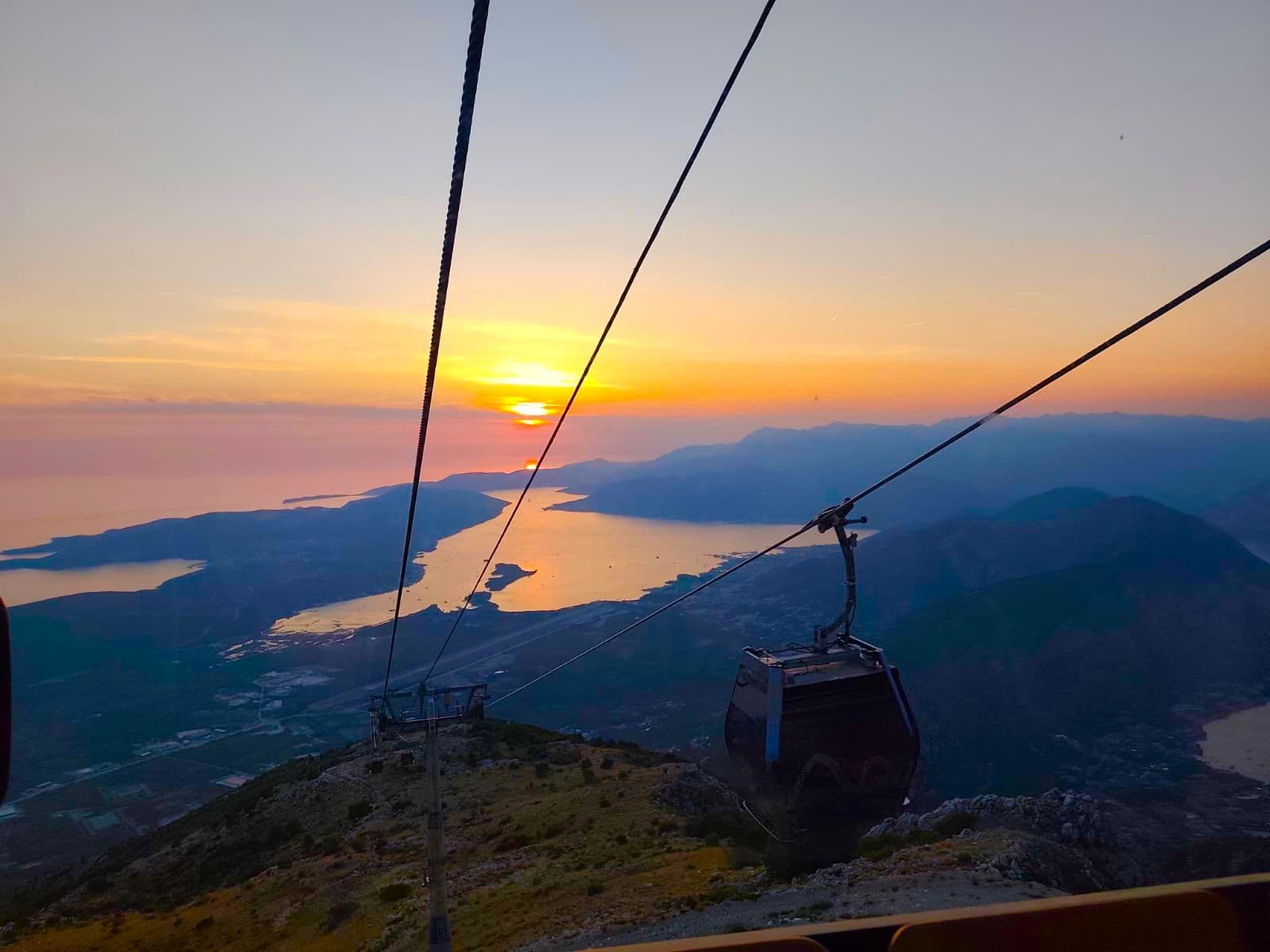 Stunning sunset hero shot of the Kotor-Lovćen cable car.