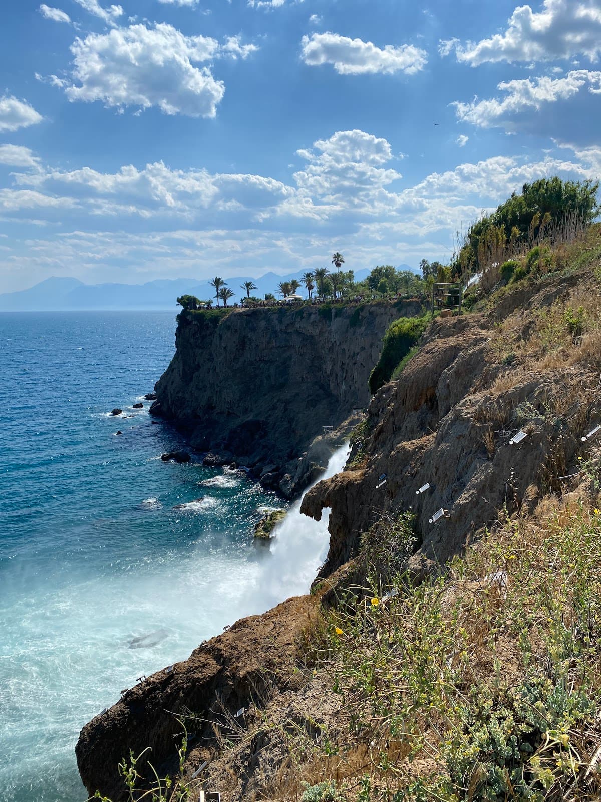 Iconic view of Lower Düden Waterfall falling into the sea.
