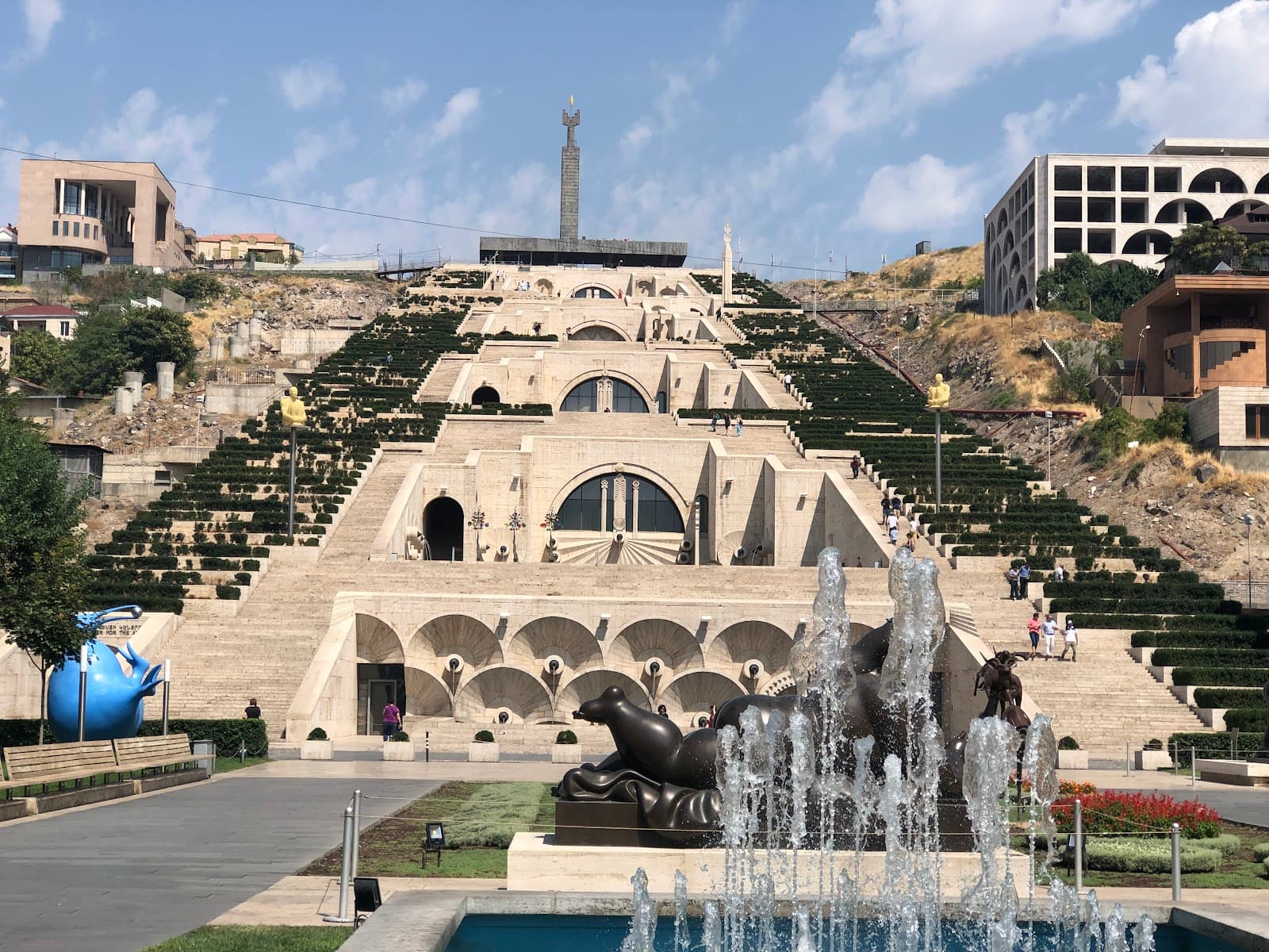 Iconic upward view of the grand Cascade stairway and fountains.