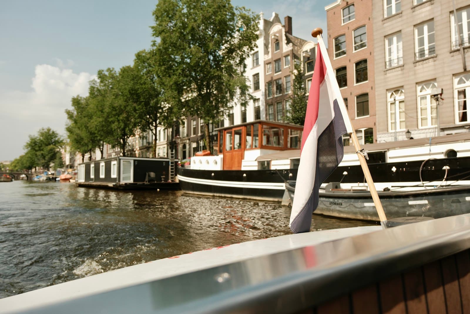 Cruising the canals with a proud Dutch flag flying high.