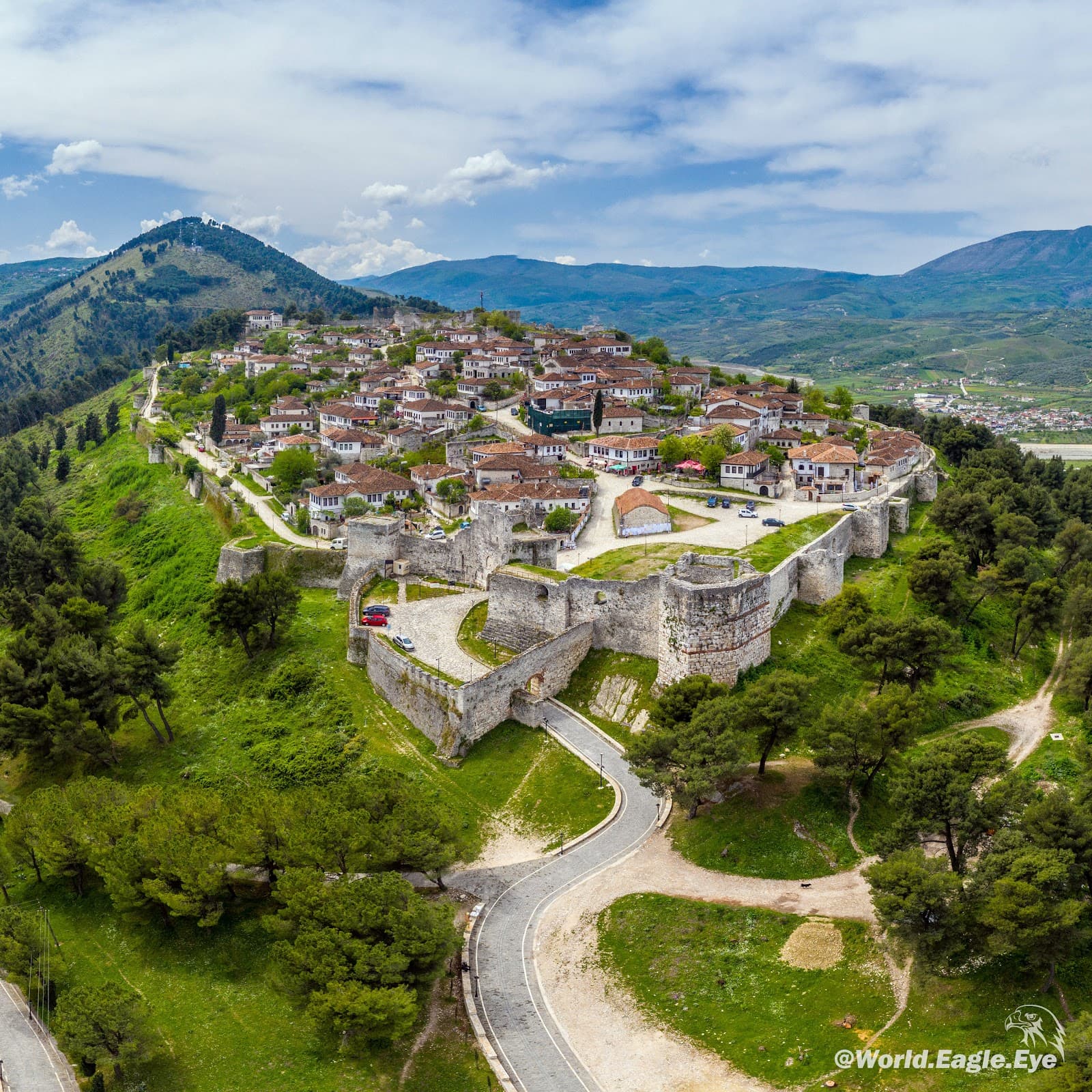 Panoramic aerial view of the entire Berat Castle site