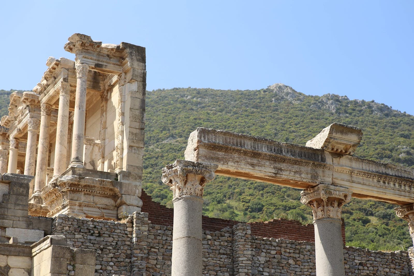 Architectural detail of the columns at the Library of Celsus.