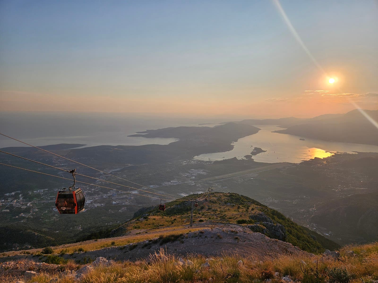 Golden hour sunset over the iconic Kotor Cable Car.