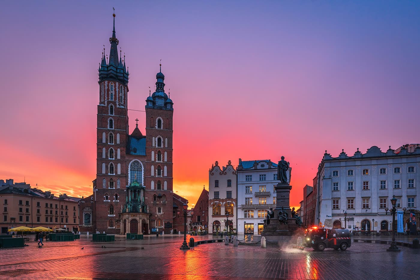 Iconic St. Mary's Basilica at sunset, modest and scenic.