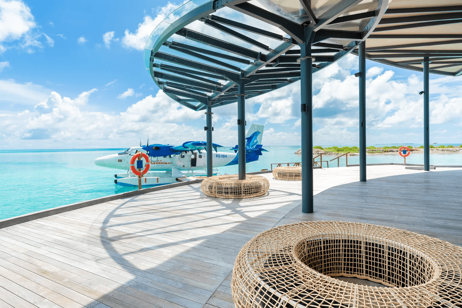 Arrive in style at the Madifushi Private Island pavilion.