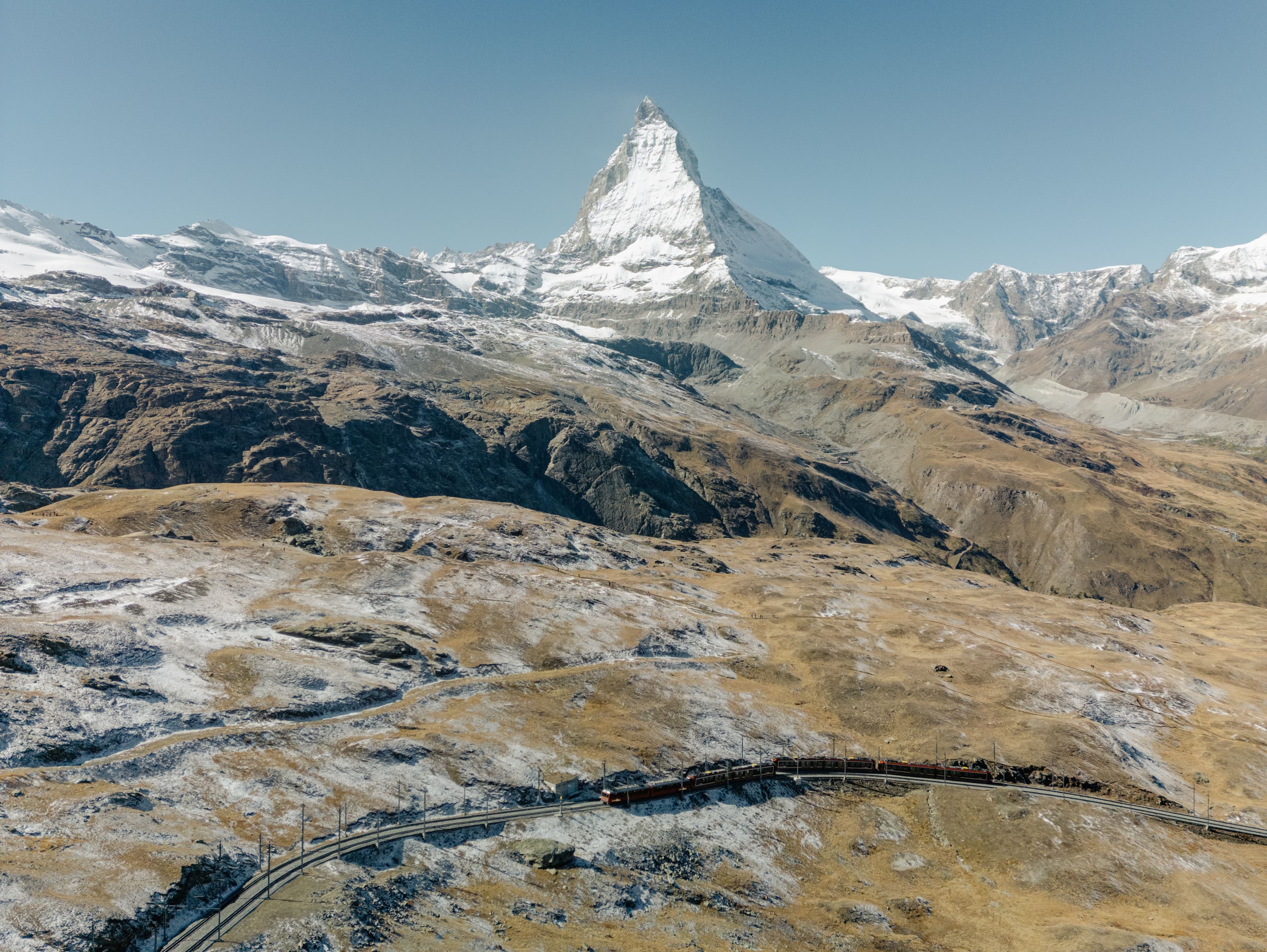 Stunning elevated view of the Gornergrat train and Matterhorn.