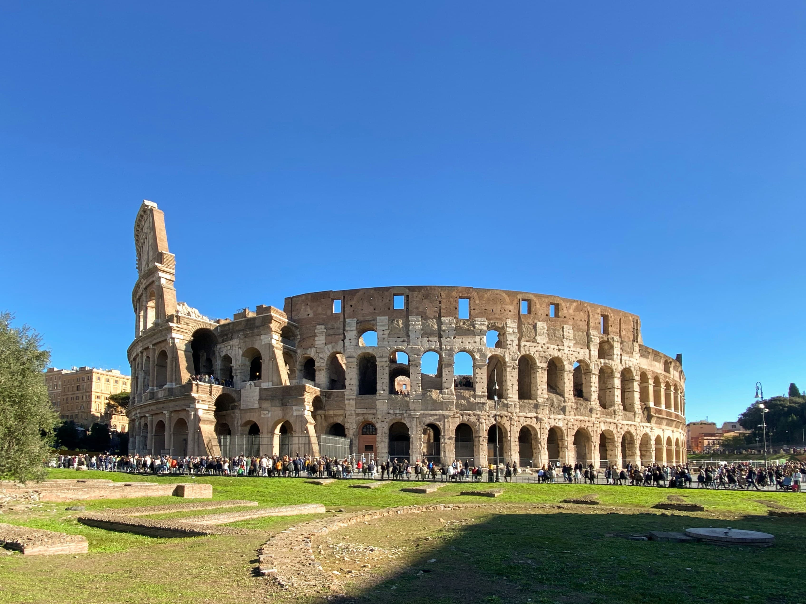 Stunning wide-angle view of the Colosseum in Rome.