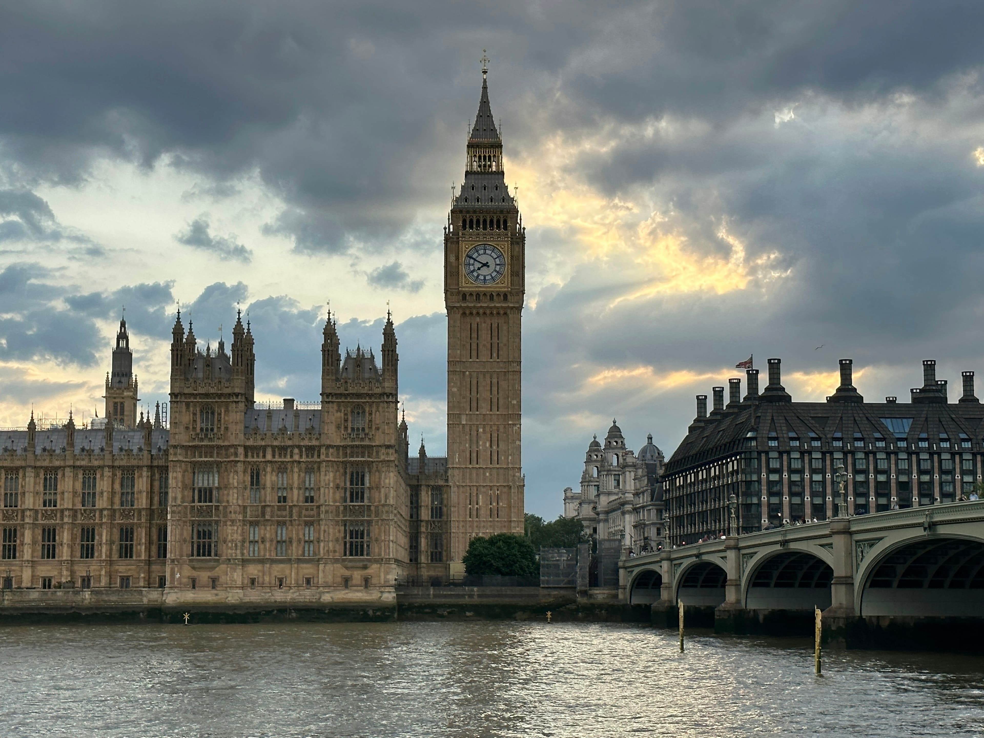 Stunning sunset view of Big Ben and the Palace of Westminster.